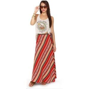 EUC Roxy Mellow Mystique Wrap Maxi Skirt XS Red Stripe Boho Beach Summer